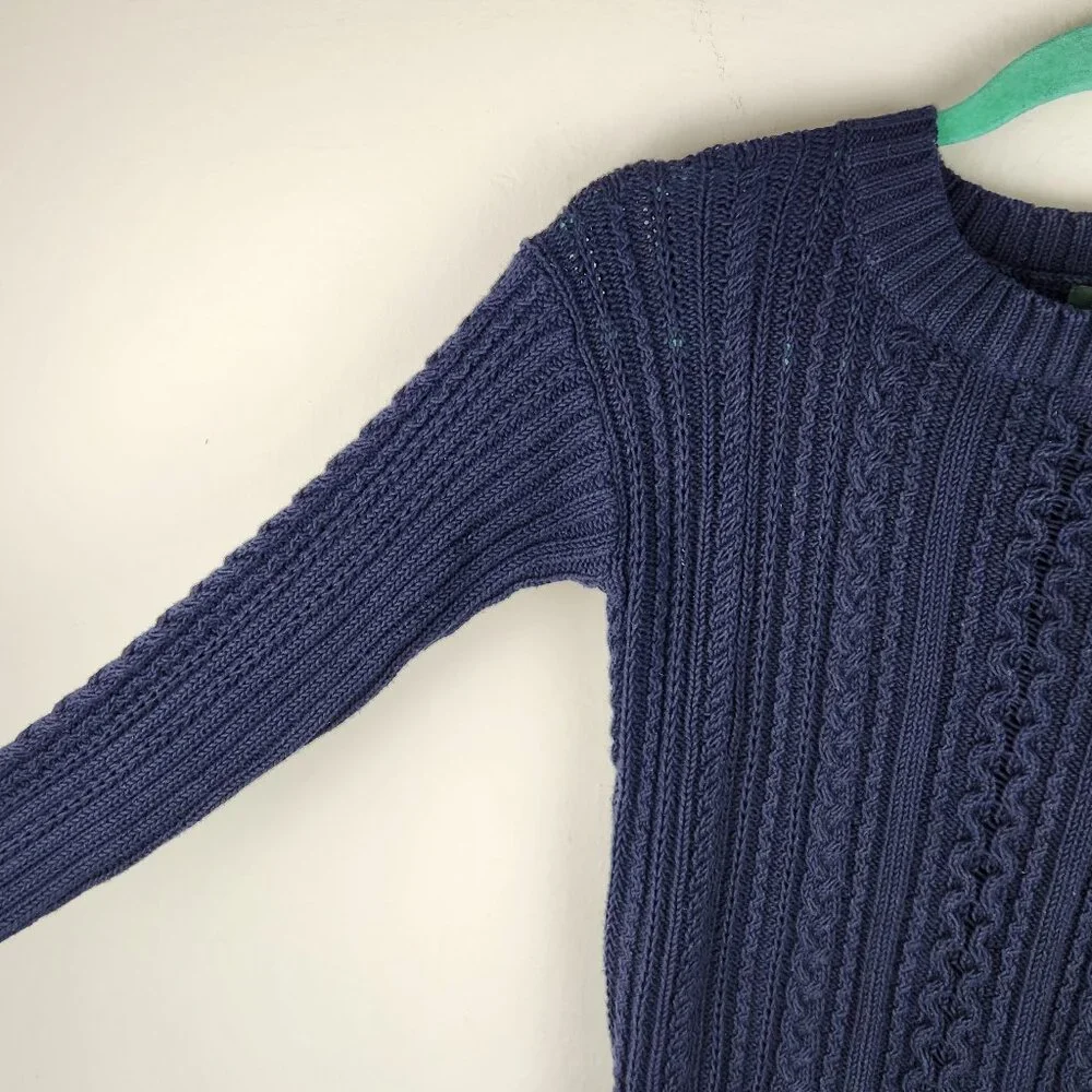 J. Crew Cotton Cable Knit Crewneck Sweater with Shoulder Zip sz XS